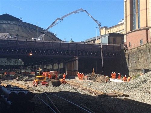 Concrete being poured from Cathedral Street for station platforms